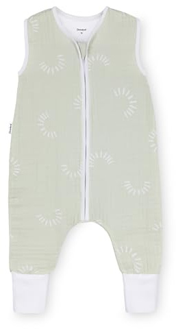 Ehrenkind® Baby Sommerschlafsack mit Füßen Musselin | aus weicher OEKO-TEX zertifizierter Bio-Baumwolle | Sommer Baby Schlafsack 1 TOG Gr. 80 Farbe Salbei Gemustert