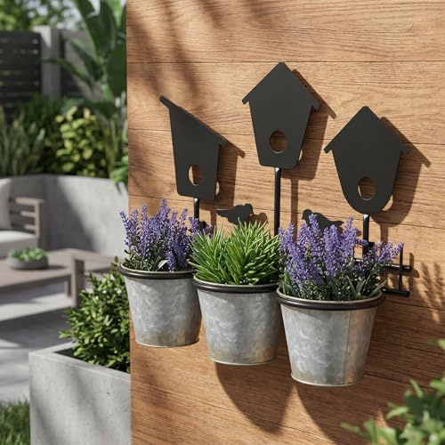 CULT at home 3er Set Wandvasen Blumentopfhalter mit Metallrahmen | zum Aufhängen, vertikaler Garten, moderne Wanddeko aus Metall, 40 x 29 cm