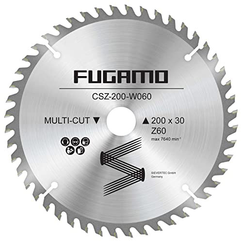 Hartmetall - Kreissägeblätter Ø 200 mm, Bohrung Ø 30 mm, mit 24, 40, 60, 100 Zähnen, Reduzierstück: 30/25,4-20 - 16 mm (60 Zahnanzahl)