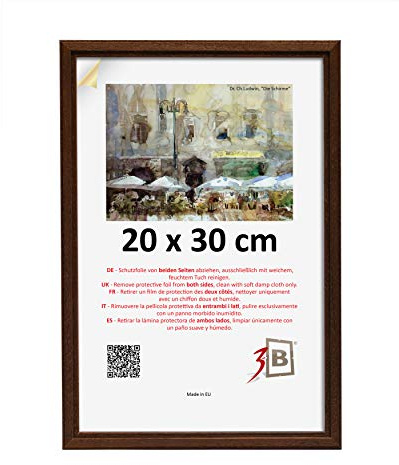3-B Bilderrahmen GERA - Dunkel Braun - 20x30 cm - Holzrahmen, Fotorahmen, Portraitrahmen mit Acrylglas