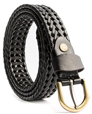 ECHAIN Schmaler Damen-Ledergürtel Hüftgürtel, geflochten, aus echtem Leder, 25 mm breit - Schwarz - Taille:35-40