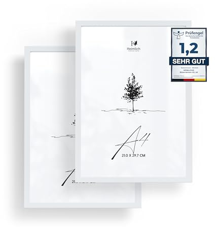 Heimlich® Bilderrahmen – A4 21x30 cm, Kiefernholz, Weiß, 2er-Pack – Urkundenrahmen mit Kunststoffabdeckung – Wandmontage oder Tischaufsteller