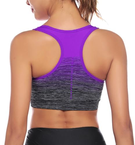 Sykooria Women's Sports Bra Mid Support Wirefree Racerback Workout Bra Removable Padding Yoga Gym Running Crop Top(Purple,L)