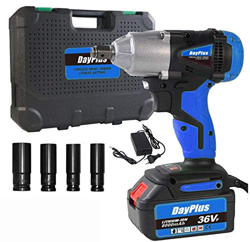 18V Akku-Schlagschrauber 6.0Ah, 1/2 Zoll Drehschlagschrauber 420Nm, 2 Gang Reifenwechsel-Schlagschrauber, LED Licht, 4 Steckschlüsselset - 14/17/19/22mm und Akku