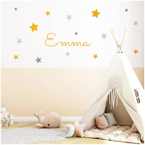 30 Sterne Aufkleber mit Wunschnamen Personalisiert Pastell Sticker Kinderzimmer Babyzimmer Deko Wandtattoo Wandsticker Selbstklebend Junge Mädchen Y056