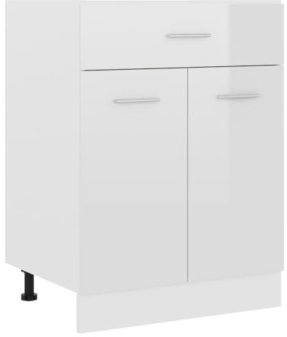 vidaXL Armario de Cocina Mobiliario Mueble Duradero Mesa Trabajo Almacenamiento Cuenco Plato Olla Alacena Contrachapada Blanco con Brillo 60x46x81,5cm