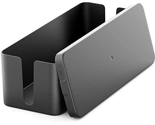 deleyCON Caja para Gestionar Caja Organizadora de Cables 40,5cm x 15,3cm x 13cm Plástico Robusto 2 Guías de Cables Protección y Seguridad Negro