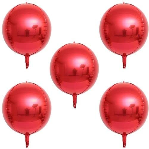Palloncini giganti giganti 4D rotondi in lamina di alluminio a grande specchio metallico Orbz in Mylar per ragazza, ragazzo, festa di compleanno, baby shower, decorazione (55.9 cm) (5 pezzi rosso)