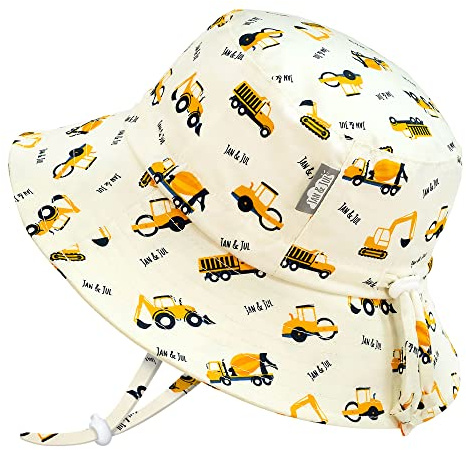 Jan & Jul Sombrero de Sol niños bebés, Hecho de algodón, 50+ UPF (Talla: 0-6 Meses, Pequeños Excavadores)