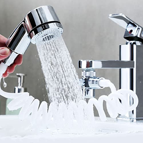 Duschkopf Set für Waschbecken,Waschbecken Handbrause,Mit 1.5M Abnehmbarer Schlauch und Ständer,Drei Modi,Für Shampoo,Babywanne,Haustierwäsche(Wasserhahn Nicht Enthalten)