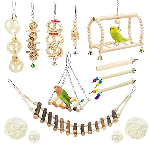 Allazone 14 Stück Sitzstangen Papagei Spielzeug Set, Papageienschaukel Vogelschaukel, Sitzstangen für Vögel