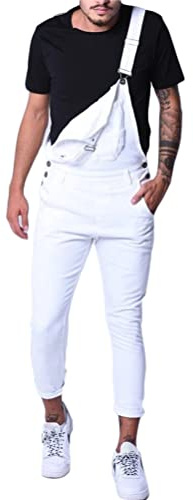 Onsoyours Salopette Uomo in Denim Casual Pantaloni Strappati Uomo in Tinta Unita Salopette Uomo Jeans Slim Fit con Bretelle Pantaloni Larghi da Lavoro