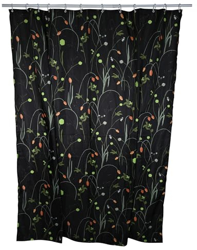 Spirella Schimmel Duschvorhang-Anti-Bakteriell, waschbar, wasserdicht, Polyester, „Contraste“ 180x200cm Schwarz Bunt mit Blumen, Multi-Colored, Sergé 240 X 180 cm