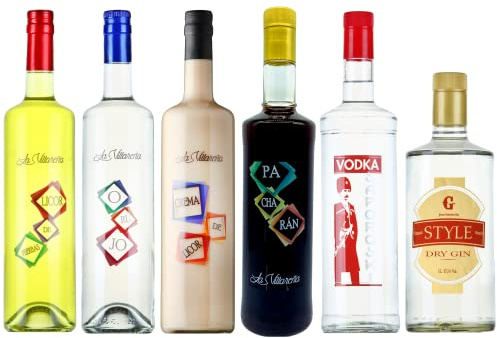 Pack Selección 6 Botellas 70cl - Contiene Licor de Hierbas, Orujo, Crema de Licor, Pacharán, Vodka y Ginebra, Elaborado en La Rioja por Destilerías Riojanas