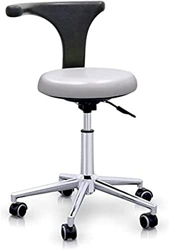 QUIRUMED Professioneller ergonomischer Hocker mit Rückenlehne, silberfarben, Gestell aus Edelstahl, Kunstleder, Basis mit Rollen, höhenverstellbarer Sitz, bis 120 kg