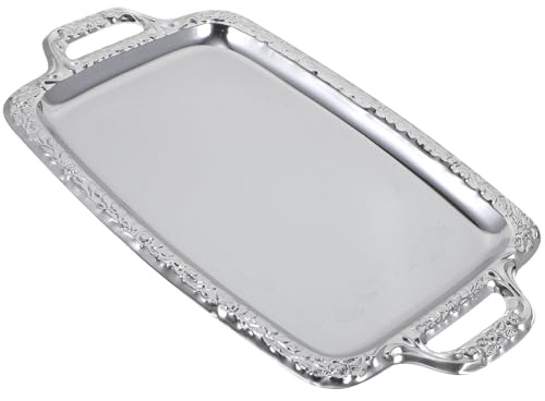 Vassoio Da Servizio Ovale in Metallo Argento Per Cucina E Soggiorno Vassoio Elegante Per Antipasti E Dessert Con Manici 39X23Cm