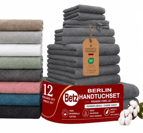 Betz 12 delar. Handduksset Berlin 100 % bomull ligghanddukar, gästhanddukar, tvålhanddukar och tvätthandskar färg mörkgrå.