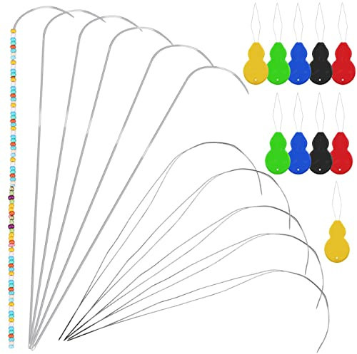 5 gebogene Nadeln 10,2 cm + 6 x 19,1 cm + 10 bunte Kunststoffnadeln - Set für Perlen und Schmuck aus Edelstahl