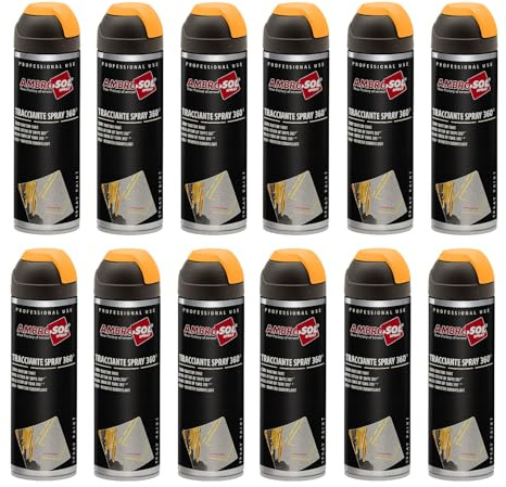 VIRSUS 12 Bombolette Vernice spray Tracciante Maker da 500ml con valvola a 360°, Uso Professionale e Domestico, per Asfalti, Muri e Legno, Essiccazione Rapida (arancio fluorescente)
