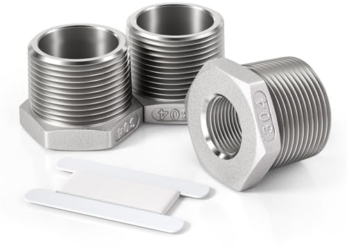 Bwintech 3 piezas 1/2 macho a 1/4 hembra BSP rosca inoxidable hexagonal buje reductor conector para tubería de conexión de conversión