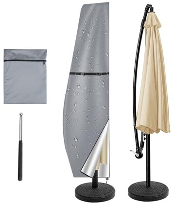 NAKIHOUSE Copertura per ombrellone, impermeabile, resistente alle intemperie, ai raggi UV, antivento, per ombrelli da esterni, Cantilever Offset, (265 x 40/70/50 cm, grigio argento)