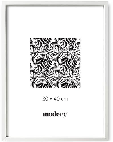 Modery Bilderrahmen 30x40 weiß für Fotos und Poster, Holzrahmen für 30x40-Blätter (30x40cm, Weiß)