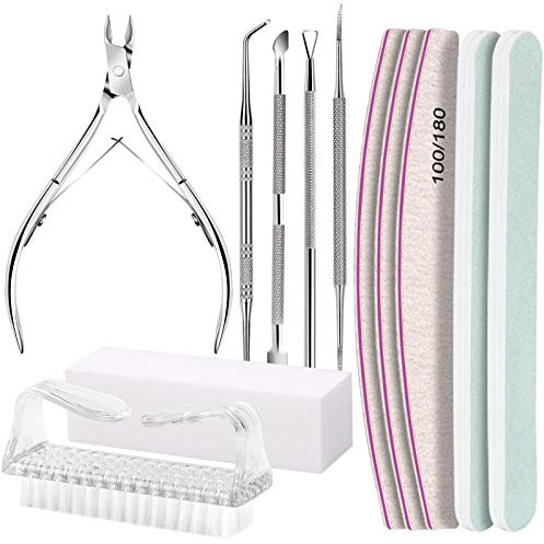 FANDAMEI 12 PCS Lot de Limes à ongles et Pousse Cuticule, Lime à Ongles Professionnelles, Pousse Cuticule Metal, Coupe-cuticules, Brosse à ongles, outil pour ongles incarnés (Blanc)
