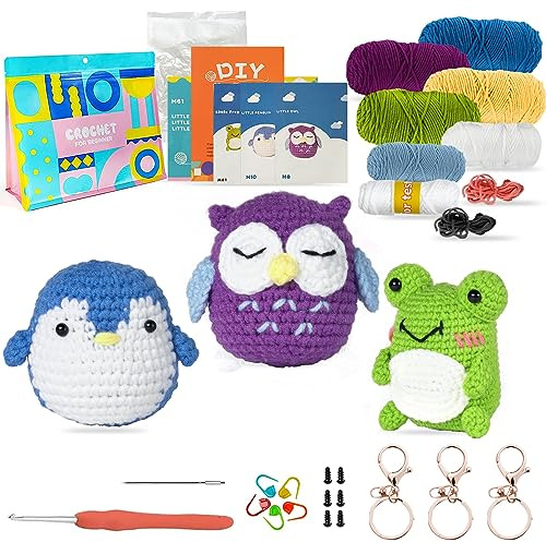 Cpvbobul Häkelset für Anfänger, 3PCS Häkeln Tiere DIY Kit für Erwachsene und Kinder, Häkeln Starter Stricken Kit für komplette Anfänger mit Schritt-für-Schritt-Anleitungen und Video-Tutorials
