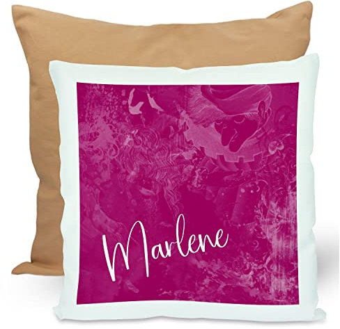 CreaDesign, Kinder Kissen 40x40 cm personalisiert mit Namen, Kinderzimmer Deko Kissen Kinder mit Füllung Federn, Motiv Traum Brombeere, Rückenfarbe Beige