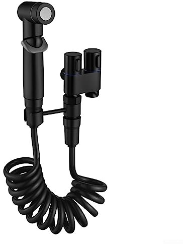 ARMYJY Toilet Bidet Sprayer Set,Hygienic Shower for Home Bathroom Toilet Bidet Shower Head Double Outlet Angle Valve(Black)