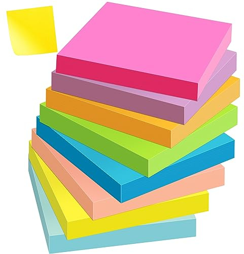 hicoosee 800 Feuilles Super Sticky Notes, Notes Sticky Notes de 8 Couleurs Vive, 76 mm x 76 mm, 100 Feuilles par Bloc, Notes Super Adhésives pour Prise de Notes et Listes de Tâches
