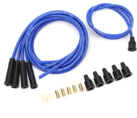 8mm Filo Metallo Silicone Ad Alte Prestazioni Cavo Candela 1m Lunghezza Alta Efficienza Accensione Stabile Set di Cavi per 4 Cilindri Auto D'Epoca (Blu)