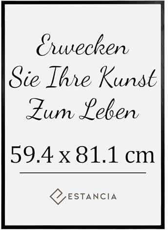 Estancia Schwarzer Bilderrahmen aus Kiefernholz 59,4x81,1 cm (A1) mit Bruchsicherem Acrylglas | Großer Moderner 59,4 x 81,1 cm Holzbilderrahmen Din A1