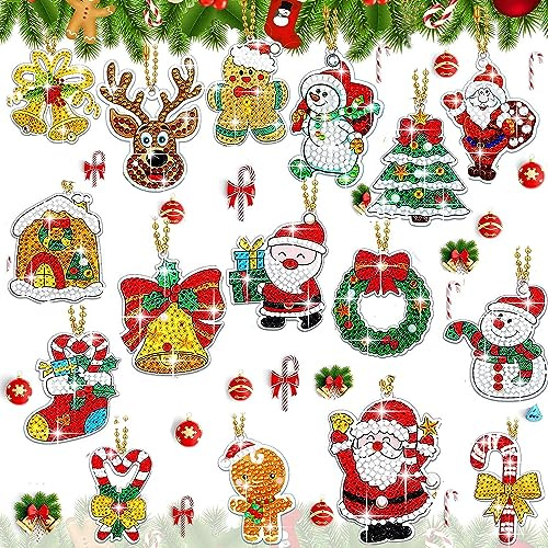 boocooberg 12 Set 5D Diamond Painting Weihnachten,Diamond Painting Kinder Weihnachten,5D AnhäNger SchlüSselanhäNge (Style 3)