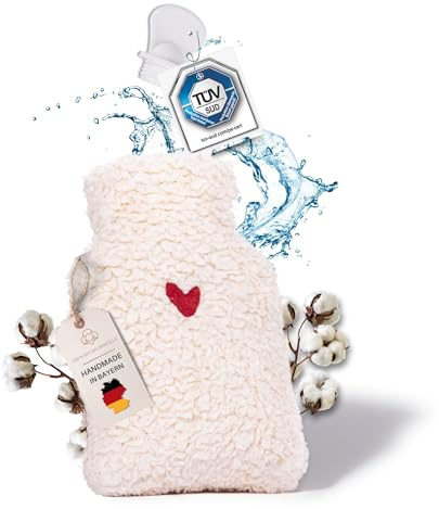 kontor28 - kuschelige TEDDY Wärmflasche mit Bezug aus super weicher 100% Bio-Baumwolle, handgefertigt Made in Germany, auslaufsicher, geruchlos und schmerzlindernd für Kinder/Erwachsene - 0,2 Liter