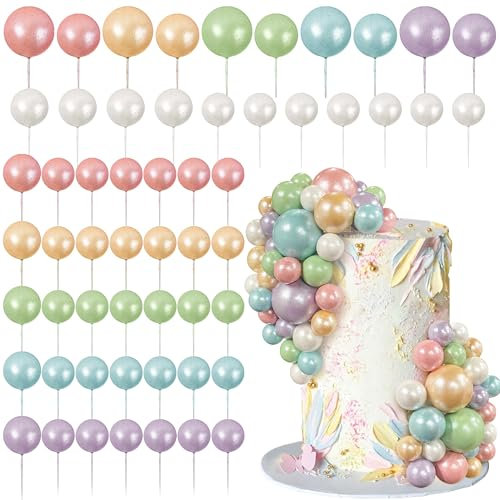 Lot de 56 pics colorés en forme de boule pour gâteau d'anniversaire, mariage, série de bonbons, 6 couleurs