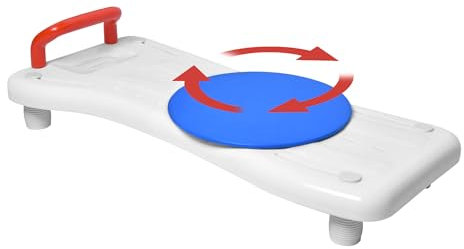 JOIEYOU Sedile per vasca da bagno per anziani, 75 x 34 cm, regolabile 41 – 63 cm, per vasca da bagno, in plastica, colore bianco, manico rosso + piastra girevole, fino a 150 kg, per adulti doccia