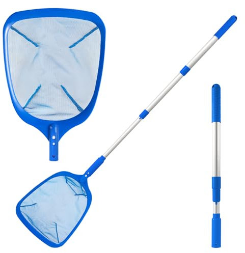 LEVOTIYER Pool-Skimmer, Poolkescher mit 3 Abschnitten, Pool-Skimmer-Netz mit feinem Netz, Teleskop-Aluminiumstange, Kunststoffrahmen, ultrafeiner Pool-Skimmer für Teiche, Aquarium, Whirlpool