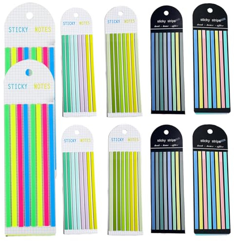 Highlighter tejp, Highlighter Tape avtagbara 10 förpackningar highlighter Strips totalt 1 600 st. transparenta sidomarkeringar flikar slumpmässiga färger highlighters för anteckningar från böcker för