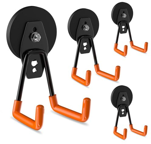 ENUODA Strong Magnetic Hooks Heavy Duty 4 Pack Magnet Garage Hook Heavy Duty Rare Earth Magnets Utility Storage Hooks for Hanging Ladder, Power Tool, Toolbox, Shovel, Broom, Extension Cord