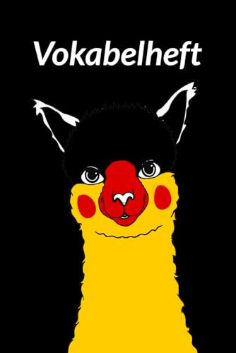 Vokabelheft: Schwarzer Lama mit deutscher Flagge | 2-spaltiges, liniertes Schulheft im DIN A5 Format mit 110 Seiten für Vokabeln und Fremdsprachen ... Latein, Spanisch, Norwegisch, etc.).
