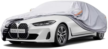 GUNHYI 6 Layers Heavy Duty Sedan Car Cover Waterproof 100%, Custom Fit For BMW 4 Series 2013-2025, All Weather Outdoor Car Cover Sun Rain Dust Protection, With Cotton Lined, Silver