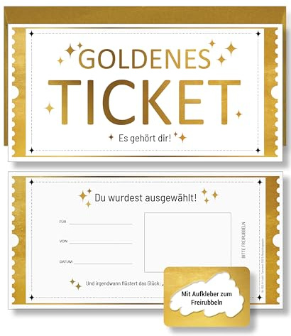 Frank Paperman® | 3x Set Goldenes Ticket Gutschein mit Umschlag & Rubbelaufkleber | personalisierte Geschenke | Rubbelkarten zum selber beschriften | Gutschein zum selber ausfüllen mit Rubbelaufkleber