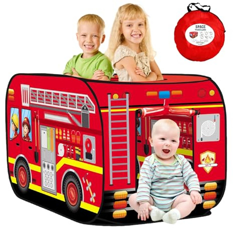 Cecailin Pop Up Tent for Kids.Fire Truck Play Tent Role Play Firefighter Tent.Large, Easy to Organize.Birthday Gift for Girls & Boys.Can Be Played with by 2-3 Kids.for Toddler - Indoor & Outdoor, Red