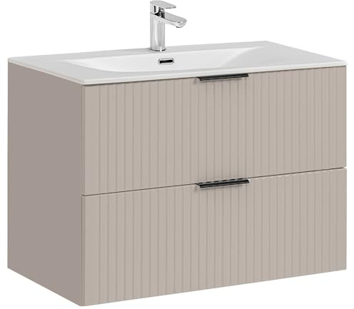 Lomadox Badezimmer Waschtisch 80cm, in Kaschmir, mit 2 Softclose-Schubladen mit Keramik-Waschbecken