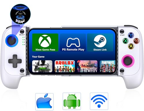 LIFUFUTEE Mobile Gaming Controller for iPhone/Android, Wireless Phone Controller with Hall Joysticks, Mobile Controller Phone Case Support for Xbox Game Pass, Steam Link & More, White