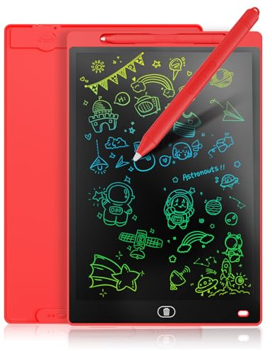 LCD Schreibtafel 10 Zoll, Genialba Buntes LCD Schreibtablett, Geschenk für Kinder, LCD Writing Tablet, Elektronischer Tablette, Grafiktablett für Kinderspiele 2 3 4 5 6 7 Jahre Jungen Mädchen (Rot)