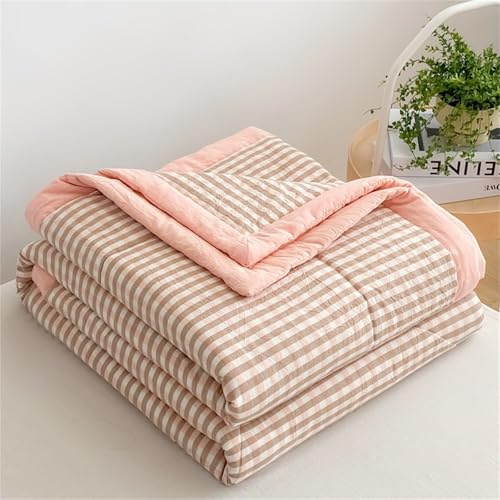 Highdi Bedding Couette, Motif à Carreaux Ete Douce Microfibre Couette, Couette Couleur, Poids Léger Couette Enfant, pour Couette 2 Personnes (150x200cm,Plaid Rose 1)