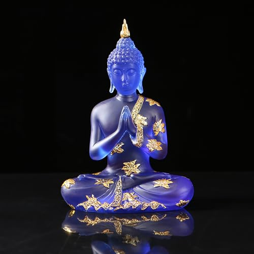 NNYCC Buddha Statue aus Kristallharz Meditations Deko für Den Innenbereich, Thailändische Sitzende Buddha Figur Spirituelle Geschenke für Tisch Zen,Blau,L