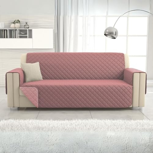 L'ANTICO ARCOLAIO - Copridivano 3 Posti Con Braccioli, Antigraffio per Gatto e Cani, Antiscivolo in Microfibra Double Face, Fodera Divano (Cipria/Rosa)
